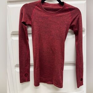 Lululemon Red Seamless Long Sleeve Thumbhole Top Size 2